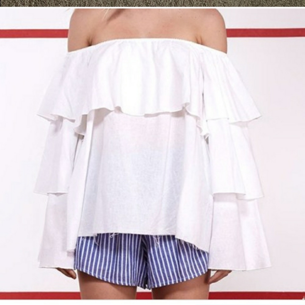 TEE INK White Ruffled Off The Shoulders Top Size 6